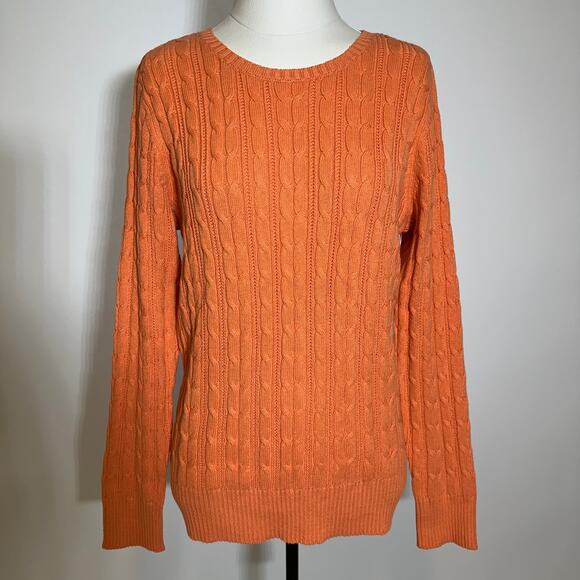 NWT St. John's Bay Orange Cable Knit Crewneck Sweater Preppy Womens Size Large L - Picture 1 of 10